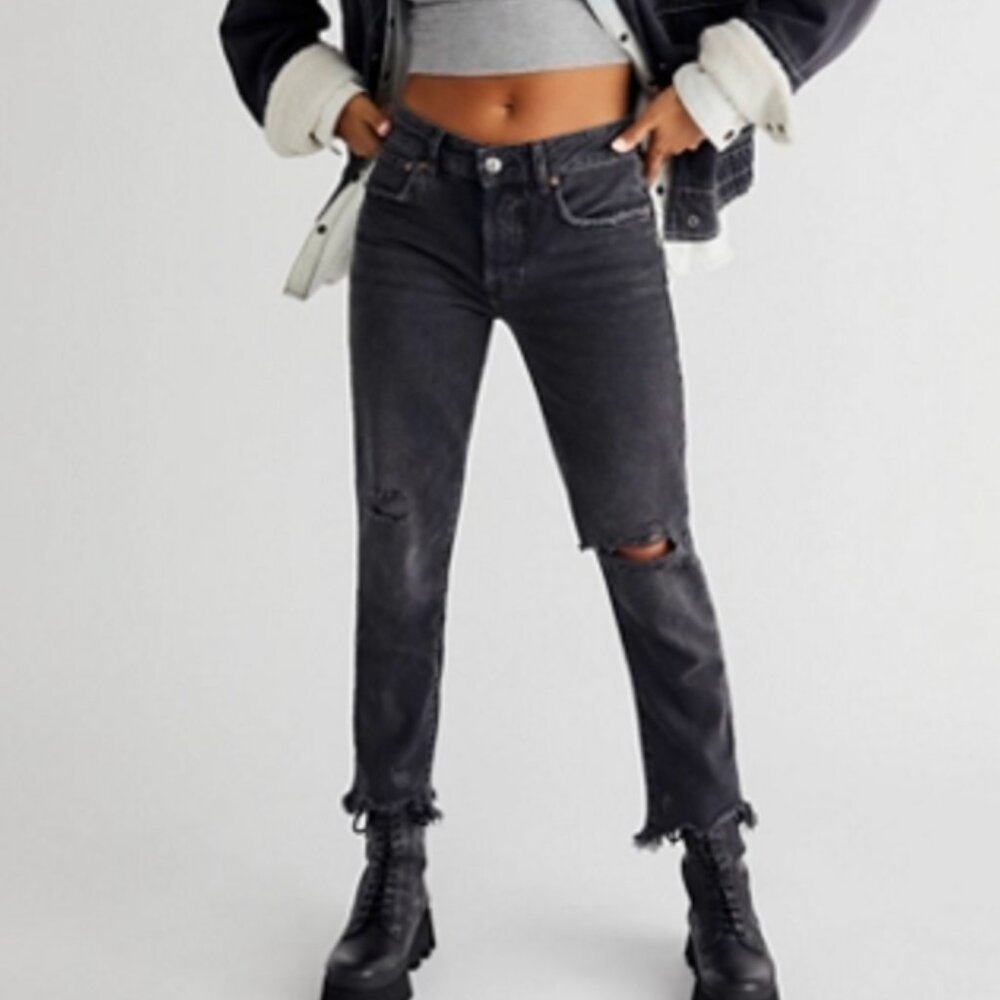 Free People Good Time Relaxed Skinny Jean Carbon Black (27)